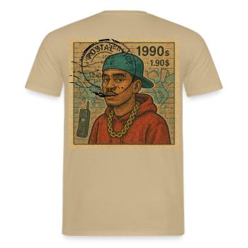 POSTSTEMPELJAHR 1990 - Männer T-Shirt - Sandbeige - Hinten - AI Model Male 178 light (178cm)