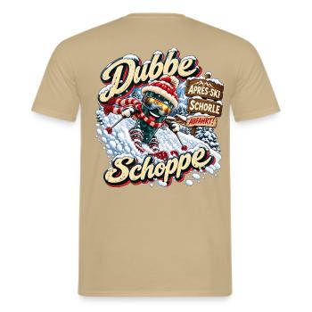 Dubbe Schoppe Abfahrt – Après-Ski Pfalz - Männer T-Shirt - Sandbeige - Hinten - AI Model Male 178 light (178cm)