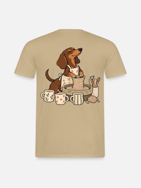 Pottery Dachshund Ceramics - Männer T-Shirt - Sandbeige