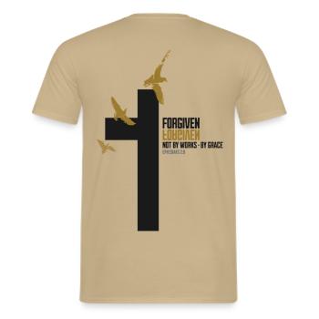 Forgiven Cross – Ephesians 2:8 Christian Faith - Männer T-Shirt - Sandbeige - Hinten - AI Model Male 178 light (178cm)