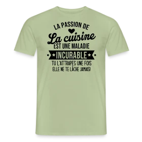 Maquette de T-shirt homme « T-shirt Humour Cuisine : Une Maladie Incurable ! » à imprimer et personnaliser