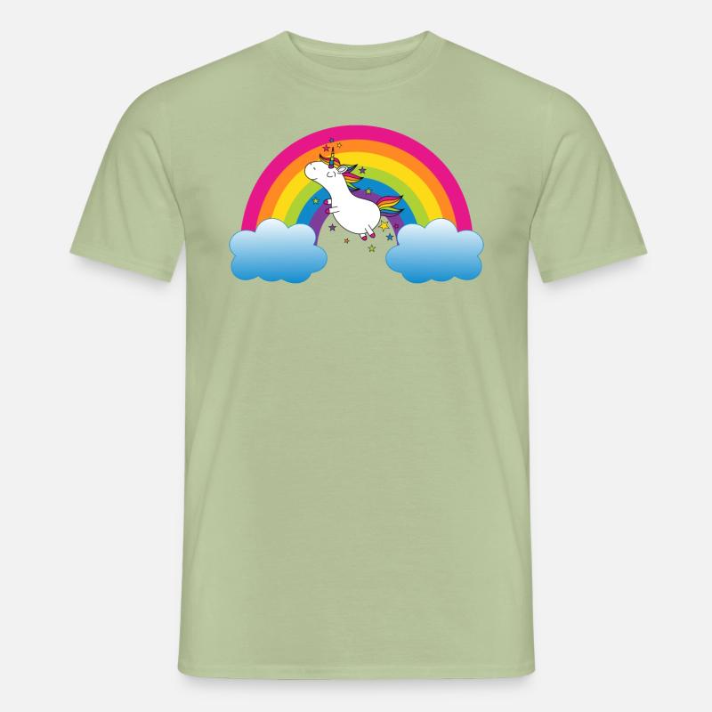 Regenbogen mit Einhorn - Männer T-Shirt - Sage