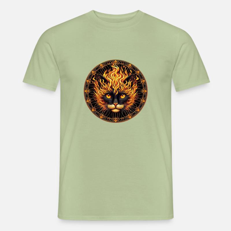 Mystical Fire Cat Mandala Design Men’s T-shirt