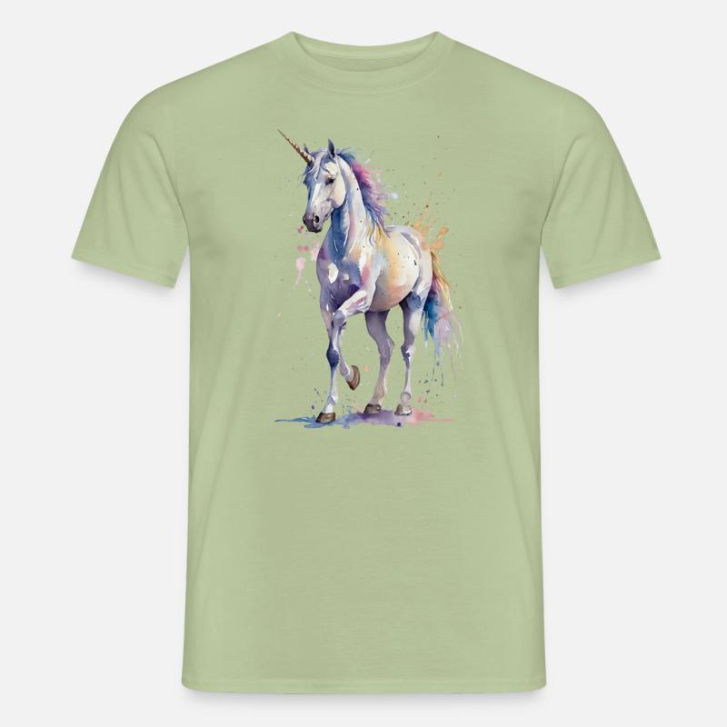 Ätherisches Einhorn - Aquarell - Männer T-Shirt - Sage