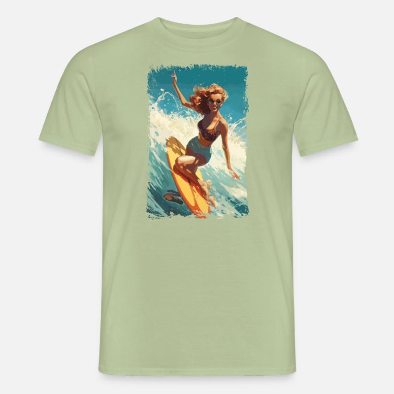 Retro Beach Babe - Surf Comic Design - Men’s T-shirt - sage
