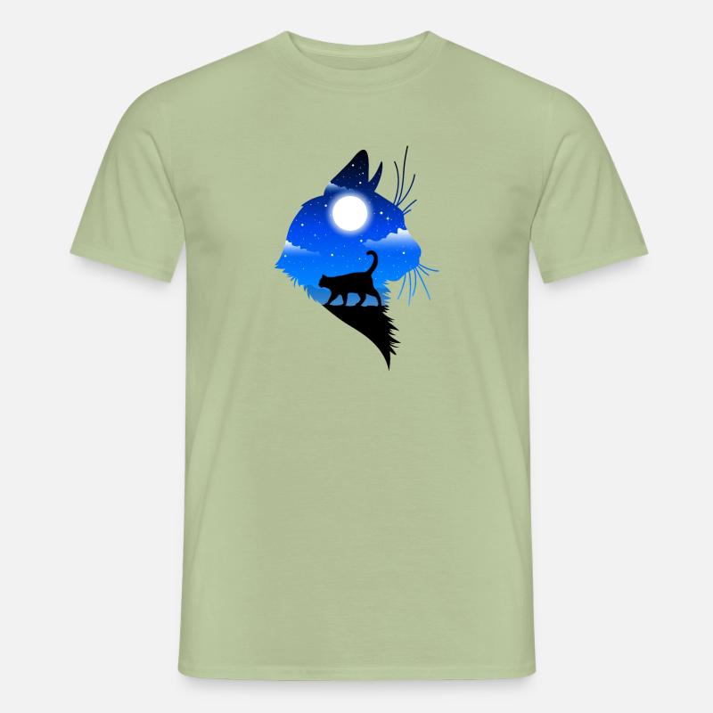 chat de silhouette avec le paysage T-shirt homme
