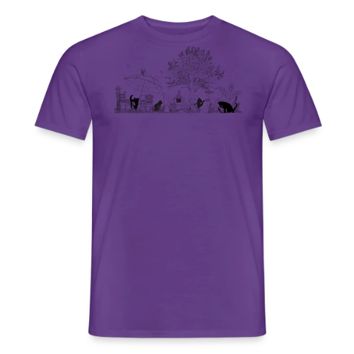 Jardin Luxuriant et Chats Noirs - Dessin Monochrome - T-shirt homme