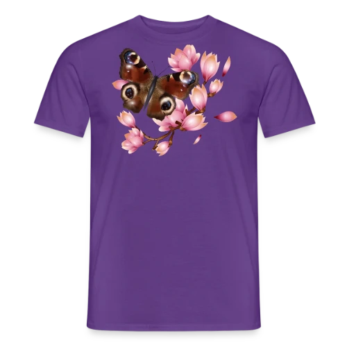 Papillon Paon et Magnolia Rose : Élégance Naturelle - T-shirt homme