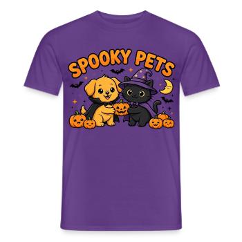 🎃 Gruselige Haustiere – Halloween-Katze und -Hund - Männer T-Shirt - Lila - Vorne - AI Model Male 178 light (178cm)