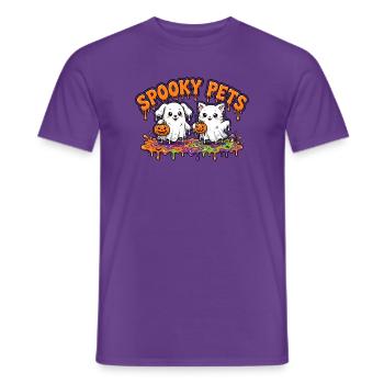 🎃 Gruselige Haustiere – Kawaii Geisterhund und Katze - Männer T-Shirt - Lila - Vorne - AI Model Male 178 light (178cm)