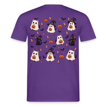 Cutes Halloween-Katzen-Muster - Männer T-Shirt - Lila - Hinten - AI Model Male 178 light (178cm)