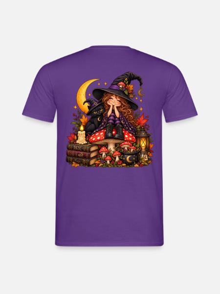Niedliche Hexe mit schwarzer Katze - Männer T-Shirt - Lila