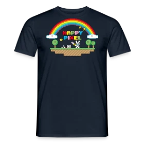 Maquette de T-shirt homme « Happy Pixel : Humour Décalé Rétro Pixel Art » à imprimer et personnaliser