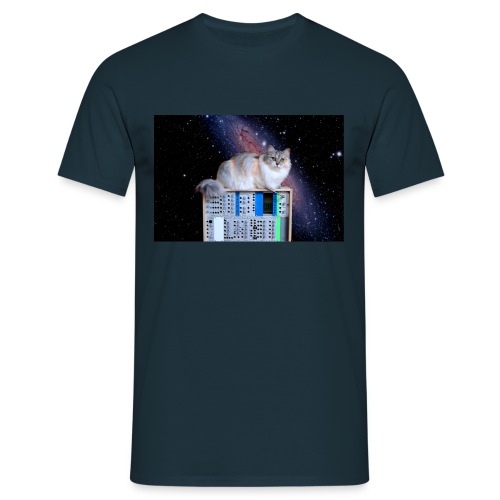 Cat on synthesizer in space EuroPaw - Mannen T-shirt