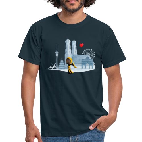 Skyline München mit Münchner Kindl und Herz - Männer T-Shirt