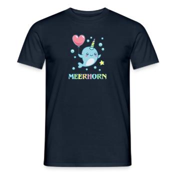 Niedlicher Wal mit Einhorn | Narwal mit Meerhorn - Männer T-Shirt - Navy - Vorne - AI Model Male 178 light (178cm)