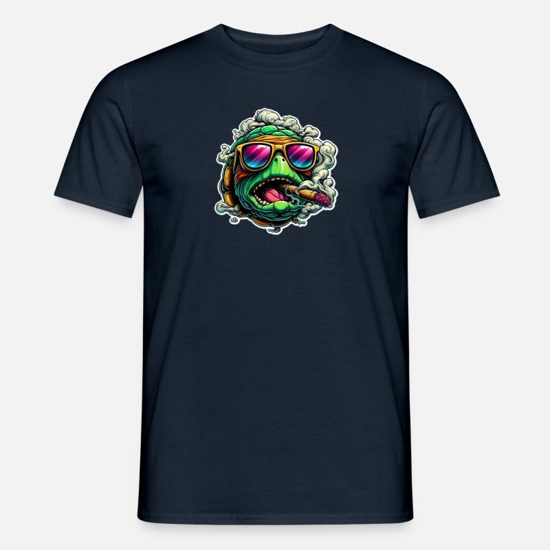 Crazy turtle smoking - Männer T-Shirt - Navy