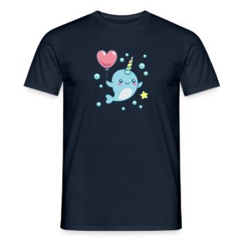 Narval kawaii avec licorne arc-en-ciel + coeur - T-shirt homme - marine - Devant - AI Model Male 178 light (178cm)