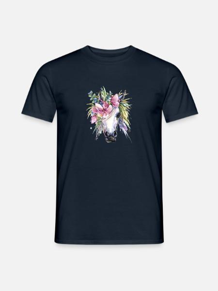 horse unicorn flowers - Men's T-Shirt - navy