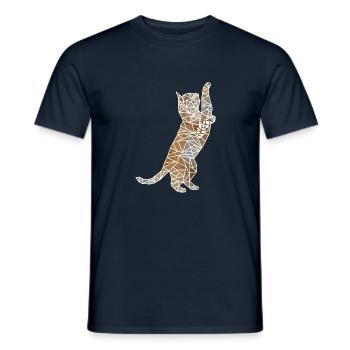 Geometrische spielende Katze - Männer T-Shirt - Navy - Vorne - AI Model Male 178 light (178cm)