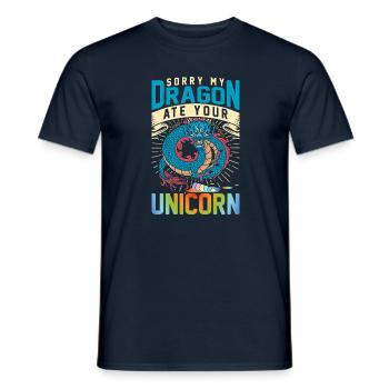 Sorry My Dragon Ate Your Unicorn Funny Fantasy - Männer T-Shirt - Navy - Vorne - AI Model Male 178 light (178cm)