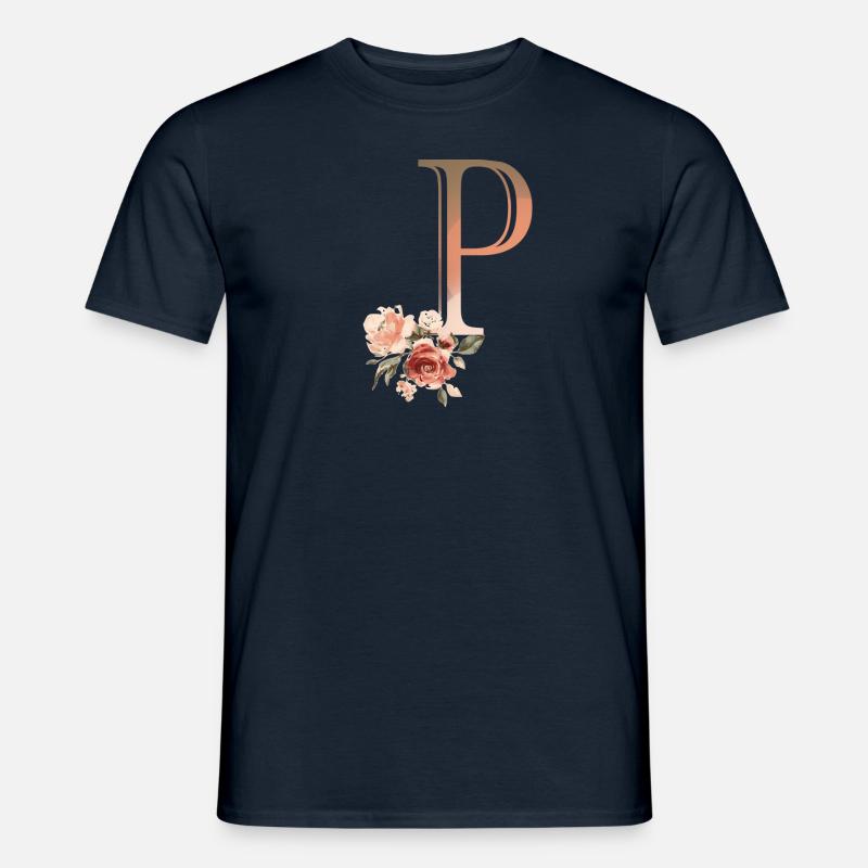 Buchstabe P mit Blumen - Männer T-Shirt - Navy