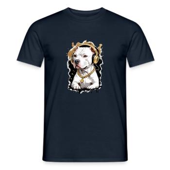Chien bouledogue avec écouteurs - T-shirt homme - marine - Devant - AI Model Male 178 light (178cm)