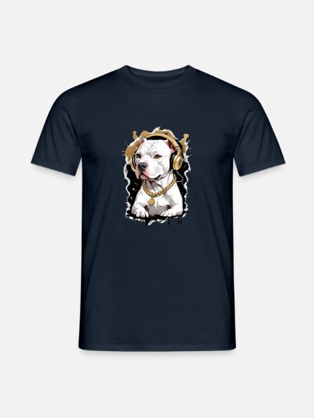 Hund Bulldogge mit Kopfhörer - Männer T-Shirt - Navy