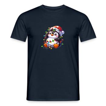 Pingouin de Noël maladroit avec des guirlandes lumineuses - T-shirt homme - marine - Devant - AI Model Male 178 light (178cm)