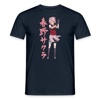Naruto Shippuden Cool Ontwerp Met Sakura - Heren T-shirt - navy - Voor - AI Model Male 178 light (178cm)