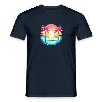 Coucher de soleil tropical avec des palmiers rétro - T-shirt homme - marine - Devant - AI Model Male 178 light (178cm)