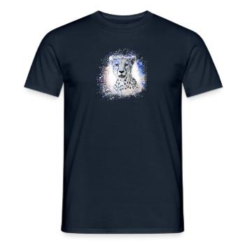léopard, chat, chat sauvage, graffiti, peinture, bleu - T-shirt homme - marine - Devant - AI Model Male 178 light (178cm)