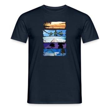 Palmiers et plage - T-shirt homme - marine - Devant - AI Model Male 178 light (178cm)