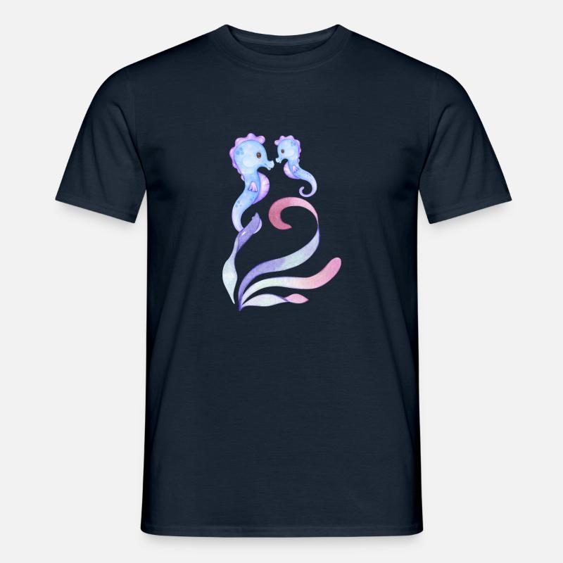 blaue Seepferdchen - Mutter + Kind - Männer T-Shirt - Navy