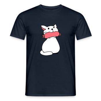 Chat mignon mange des saucisses la bouche mange des saucisses amusant - T-shirt homme - marine - Devant - AI Model Male 178 light (178cm)