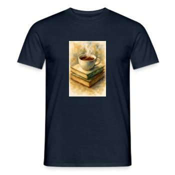 Buch und Kaffee - Männer T-Shirt - Navy - Vorne - AI Model Male 178 light (178cm)