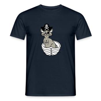 Pirat Katze Seeräuber Augenklappe Hut Ruderboot - Männer T-Shirt - Navy - Vorne - AI Model Male 178 light (178cm)