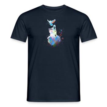 chat, coloré, aquarelle, peinture, graffiti, sourd, oiseau - T-shirt homme - marine - Devant - AI Model Male 178 light (178cm)