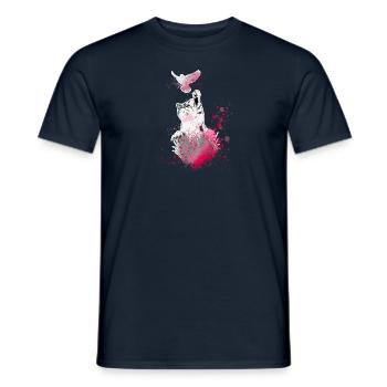 cat, pink,watercolor, painting,graffiti,deaf,bird - Men's T-Shirt - navy - Front - AI Model Male 178 light (178cm)