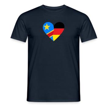 République démocratique du Congo Allemagne Cœur - T-shirt homme - marine - Devant - AI Model Male 178 light (178cm)