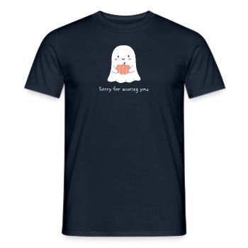 Cute Ghost T-Shirt: 'Sorry to Scare You' Halloween - Männer T-Shirt - Navy - Vorne - AI Model Male 178 light (178cm)