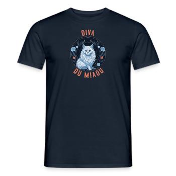 Portrait of angora cat: Diva of the Meow - Men's T-Shirt - navy - Front - AI Model Male 178 light (178cm)