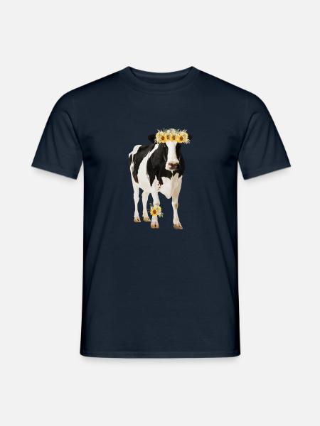 Holstein Kuh mit Blüten - Männer T-Shirt - Navy