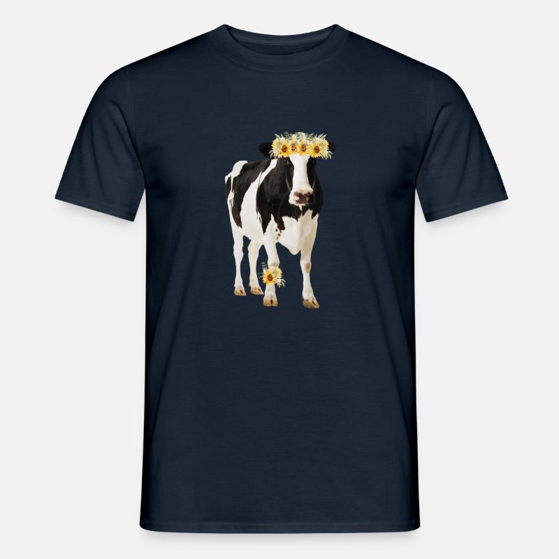 Holstein Cow With Flowers - Men’s T-shirt - navy