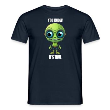 Tête de cyborg extraterrestre vert avec des dents - « Vous le savez » - T-shirt homme - marine - Devant - AI Model Male 178 light (178cm)