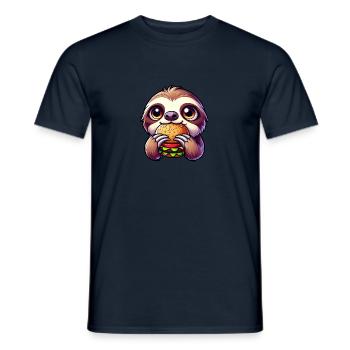 Funny Sloth Burger Cartoon Design - Men's T-Shirt - navy - Front - AI Model Male 178 light (178cm)