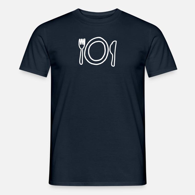 Teller,Messer,Gabel,Platte,Tafelsilber,Tischgedeck - Männer T-Shirt - Navy