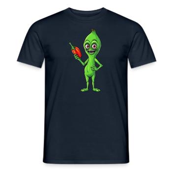 Grüner Alien trifft Paprika: Eine skurrile Fusion - Männer T-Shirt - Navy - Vorne - AI Model Male 178 light (178cm)
