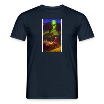 Creepy Horror Comic Alien on a strange planet - Men's T-Shirt - navy - Front - AI Model Male 178 light (178cm)