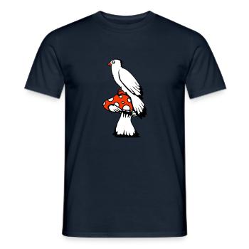 Oiseau assis mignon gros champignon pois champignon - T-shirt homme - marine - Devant - AI Model Male 178 light (178cm)